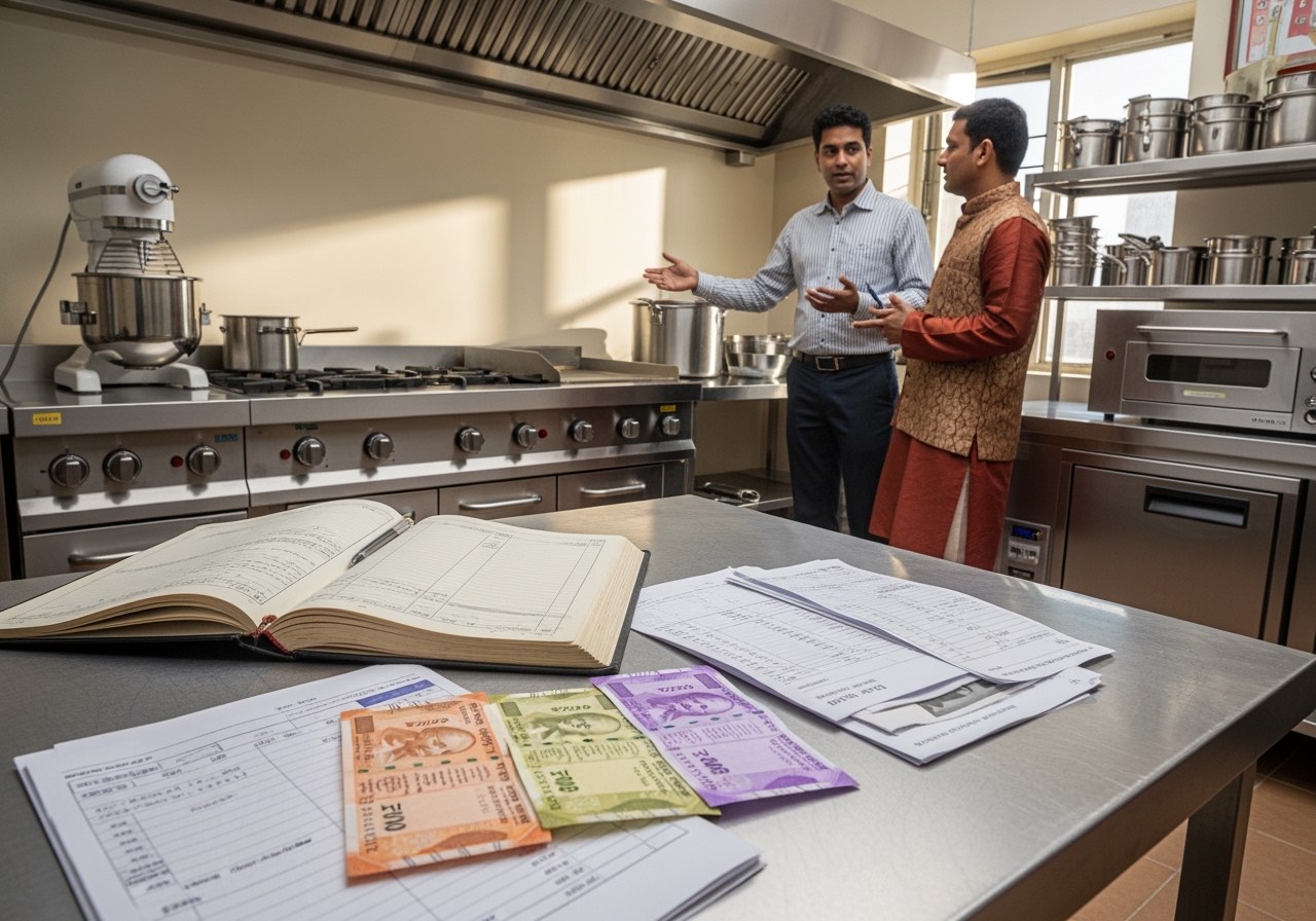 Operator and chef commissioning a kitchen range, doing a fire-up test