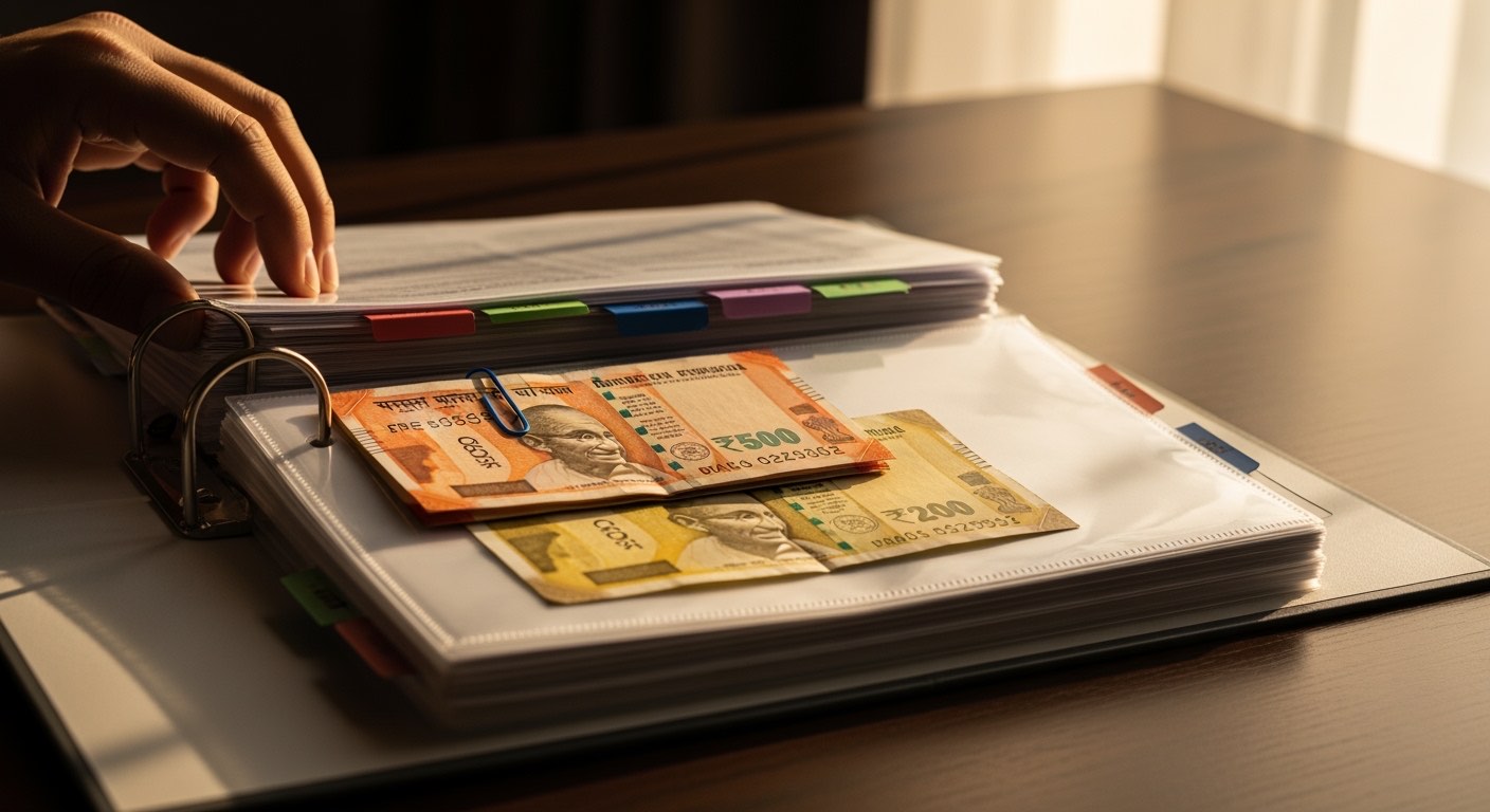 Compliance binder with FSSAI renewal documents organised in tabbed sections