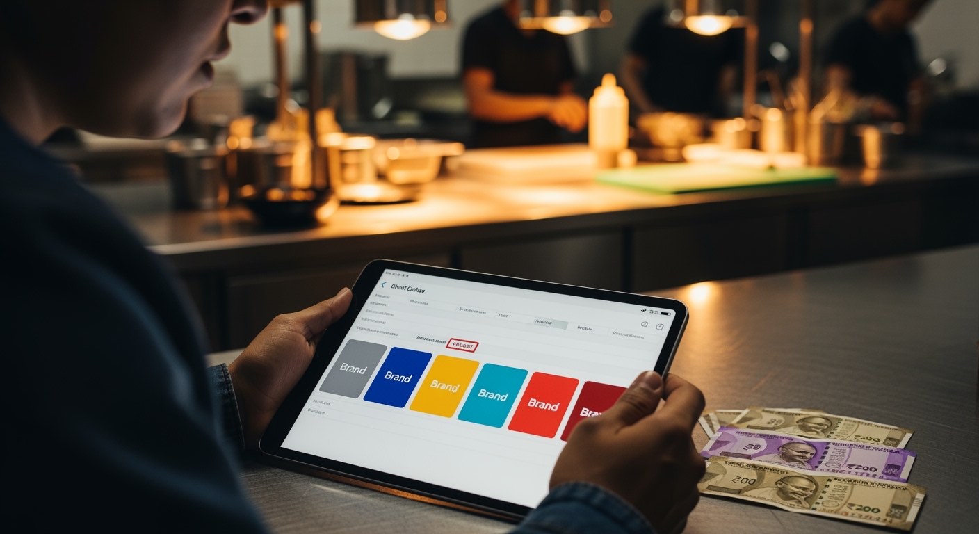 Owner reviewing weekly per-brand CM% — five brand cards on a screen, one greyed out (recently killed), one in red review status