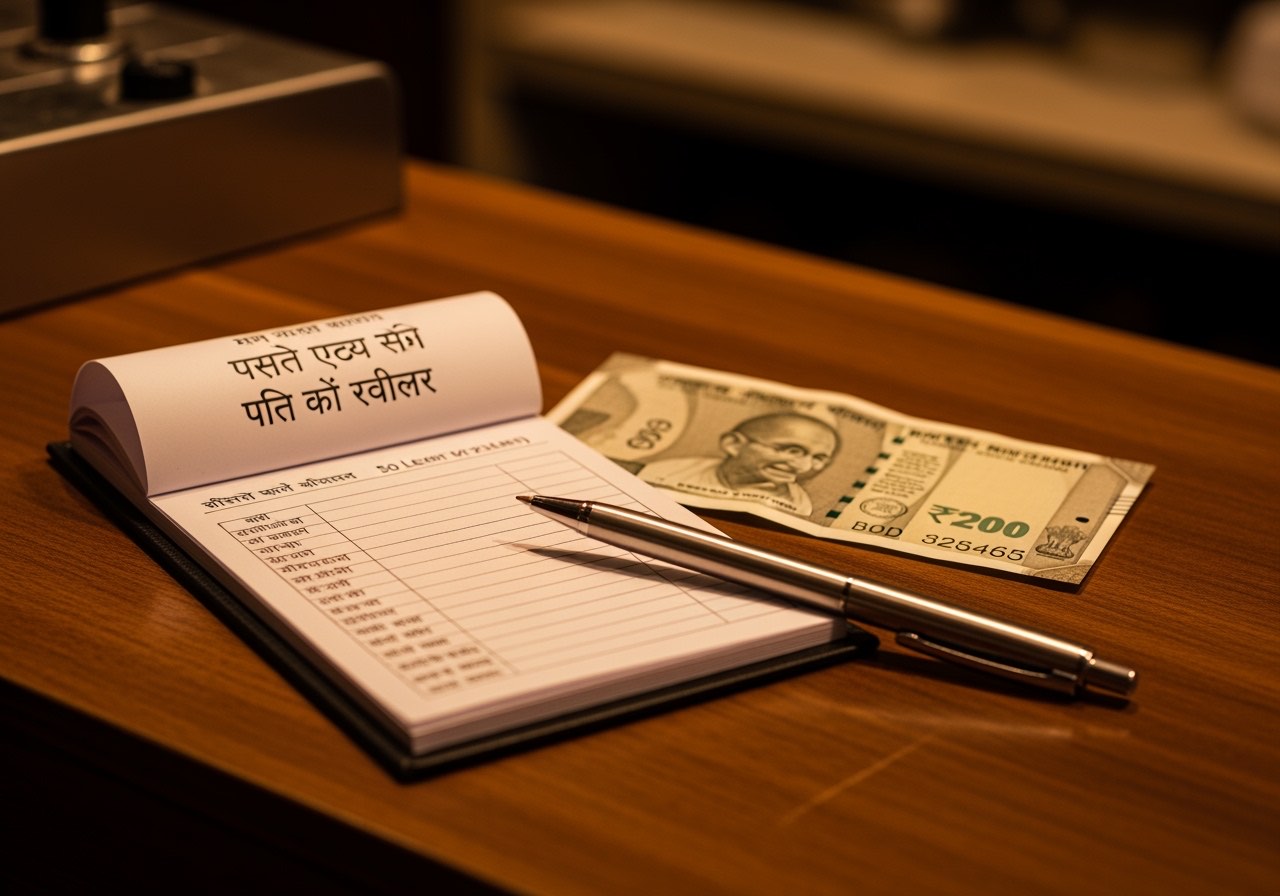हिंदी पेटी कैश वाउचर pad — एक outlet की till पर रखा हुआ
